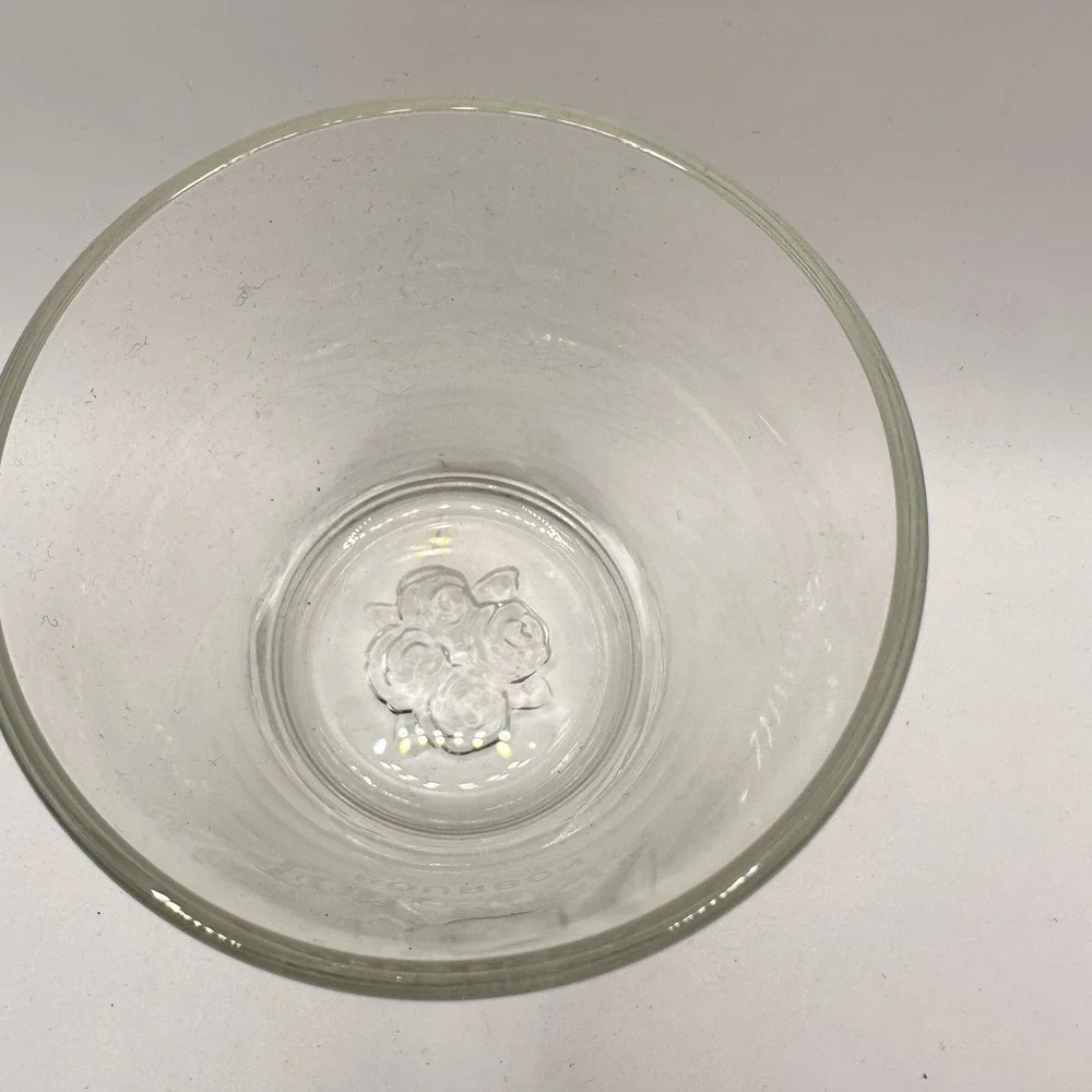 VTG Four Roses Bourbon Rocks Glass Clear Etched Logo Embossed Rose Base Barware